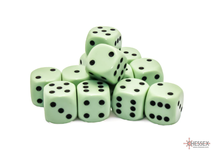 OPAQUE 16MM DICE BLOCK (12 dice) Pastel Green/black