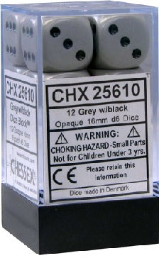 OPAQUE 16MM DICE BLOCK (12 dice) Grey/black