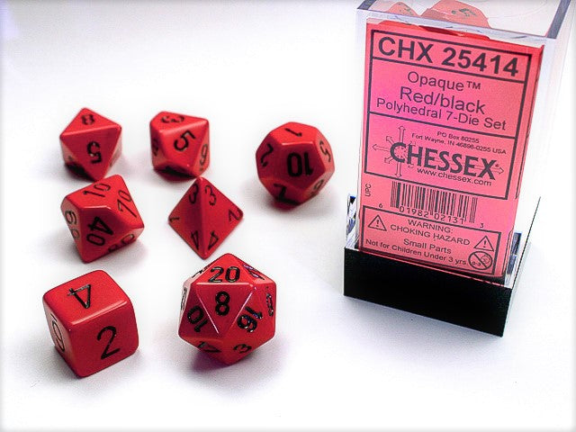OPAQUE POLYHEDRAL DICE 7-Die Set Opaque Red/black